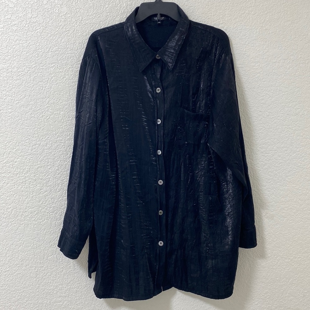 Karen Kane Boho Women's 1X Crinkle Tunic Top Black